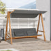 Hollywoodschaukel mit Bettfunktion 3-Sitzer Gartenschaukel mit Dach Hollywoodliege Gartenliege Kiefernholz Polyester Grau+Teak, 225,5x113x180cm