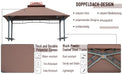 Grillpavillon Gartenzelt Grill Pavillon Balkonpavillon mit Ablagen Flammhemmendes Doppeldach Kaffeebraun, 245x148x252cm