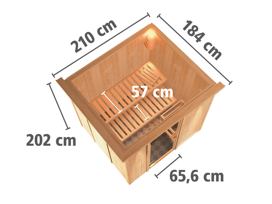 Sauna 230v système sauna daria avec la couronne de toit - 210x184x202cm, 1-2 personnes - sauna en salle avec four