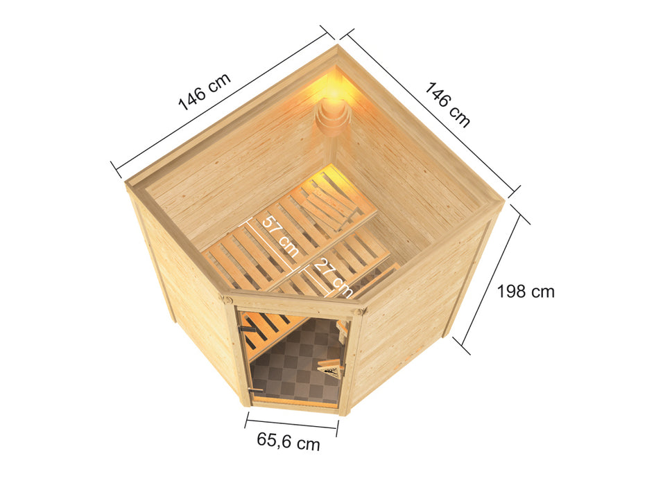 Sauna 230v Sauna en bois massif stefanie - 146x146x198cm, 1-2 personnes - sauna en salle avec four