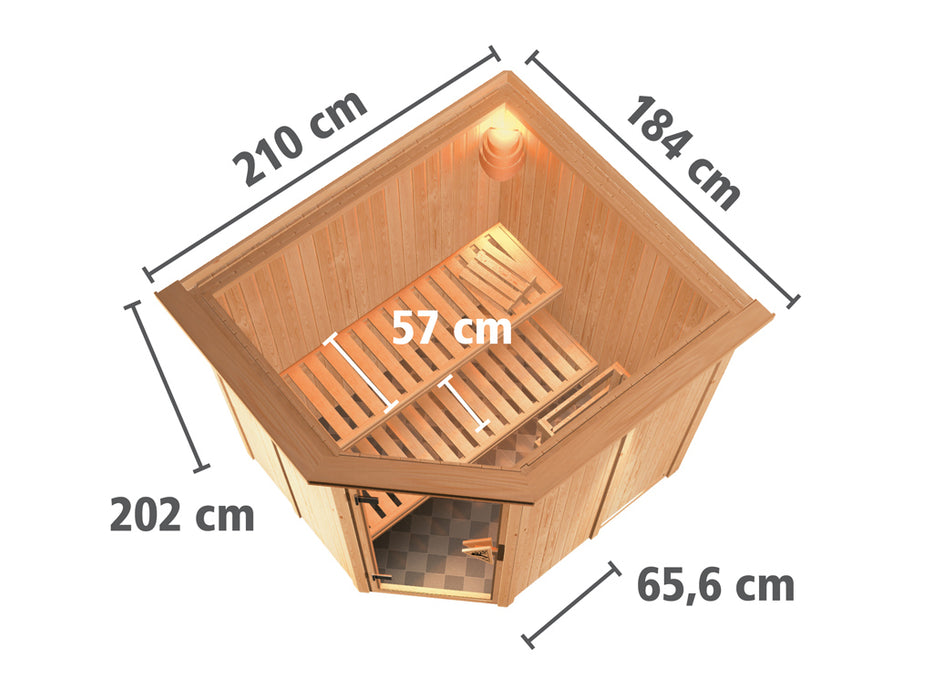 Sauna 230V Système sauna lilja avec couronne de toit - 210x184x202cm, 1-2 personnes - sauna en salle avec four