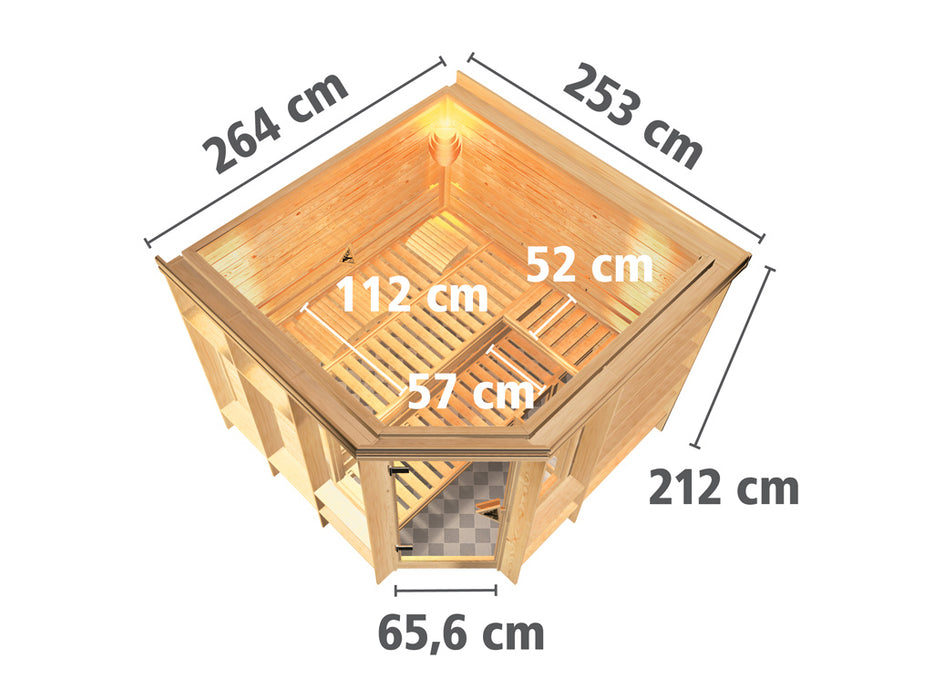 Sauna en bois massif sauna marona - 262x253x212cm, 2-4 personnes - sauna en salle avec four 9kw