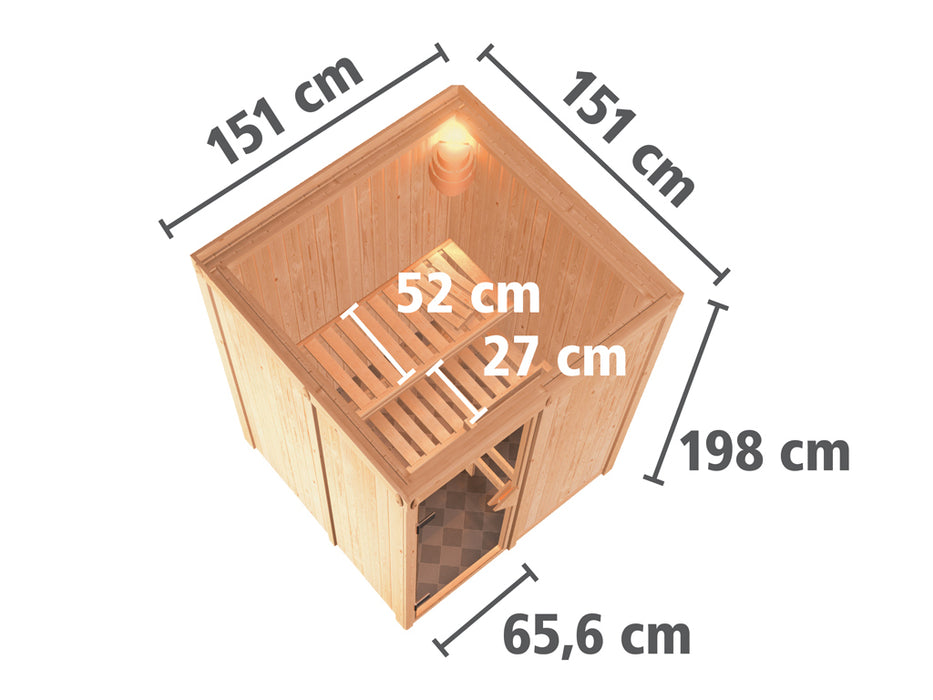 Sauna 230V Système Sauna Minja - 151x151x198cm, 1-2 personnes - sauna en salle avec four