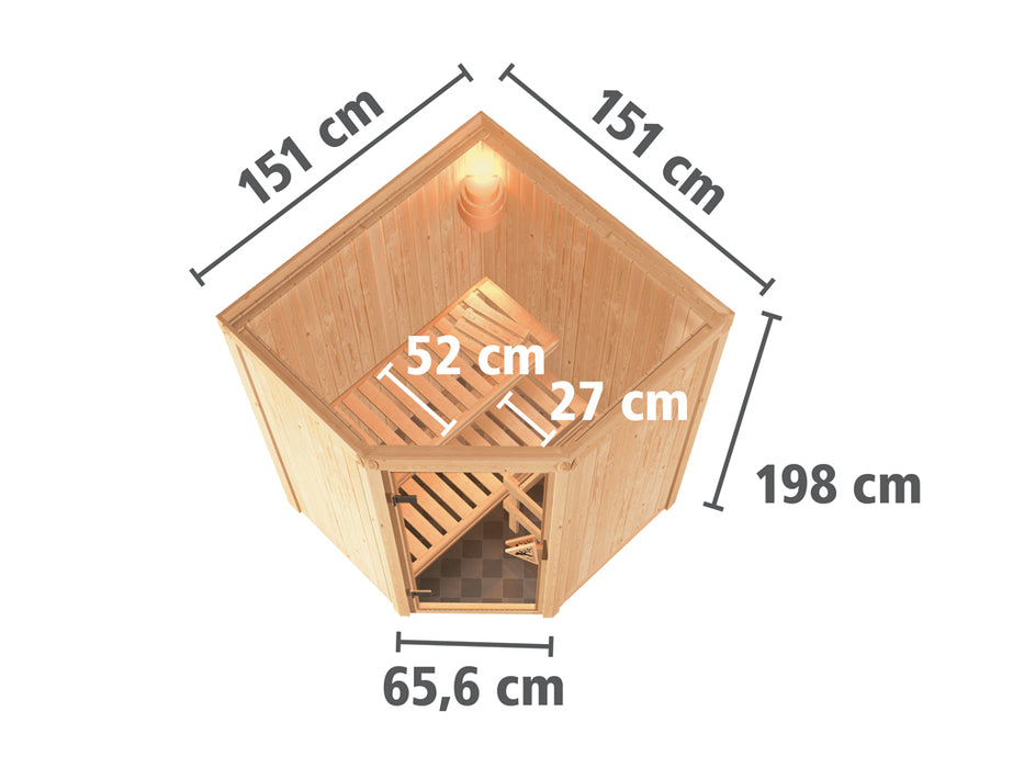 Sauna 230V Système Sauna nanja All -Glass Door - 151x151x198cm, 1-2 personnes - sauna en salle avec four