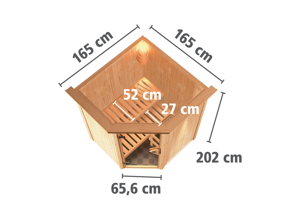 Sauna 230V Système sauna nanja avec couronne de toit - 165x165x202cm, 1-2 personnes - sauna en salle avec four