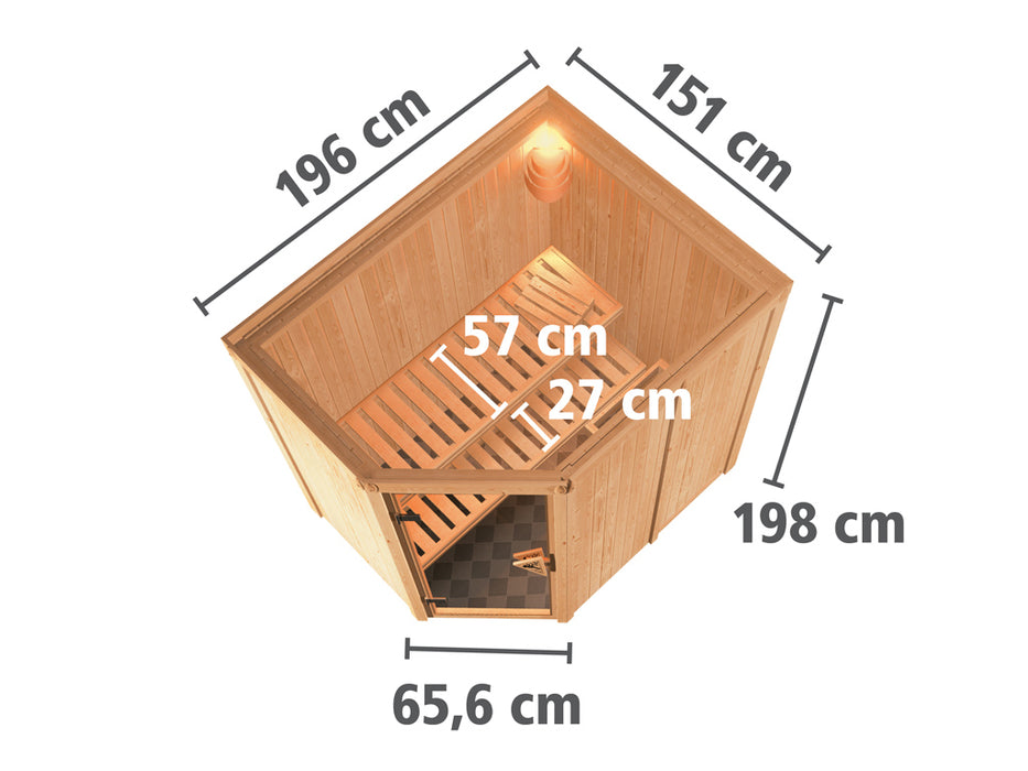 Sauna 230V System Saja Saja Energiespür, 196x151x198cm avec four, 1-2 personnes