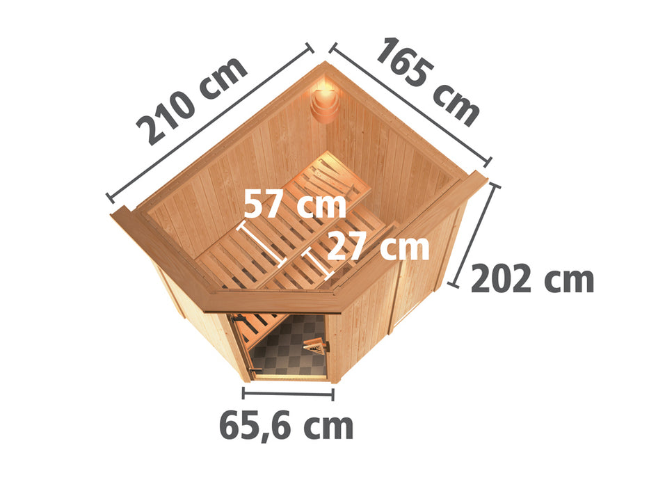 Sauna 230V Système sauna saja avec couronne de toit, 210x165x202cm avec four, 1-2 personnes