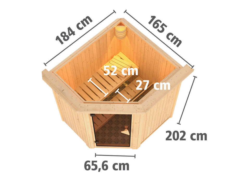 Sauna 230V Système Sauna Tonja avec Dachkranz - 184x165x202cm, 1-2 personnes - sauna en salle avec four