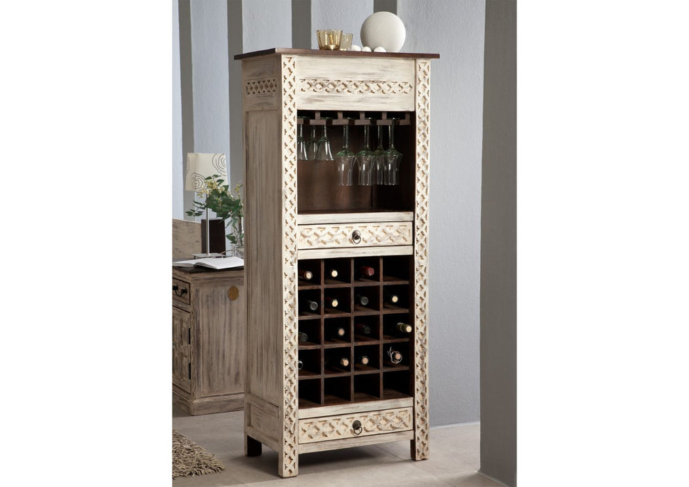 Wine shelf mango / acacia 60x36x140 white waxed castle antique