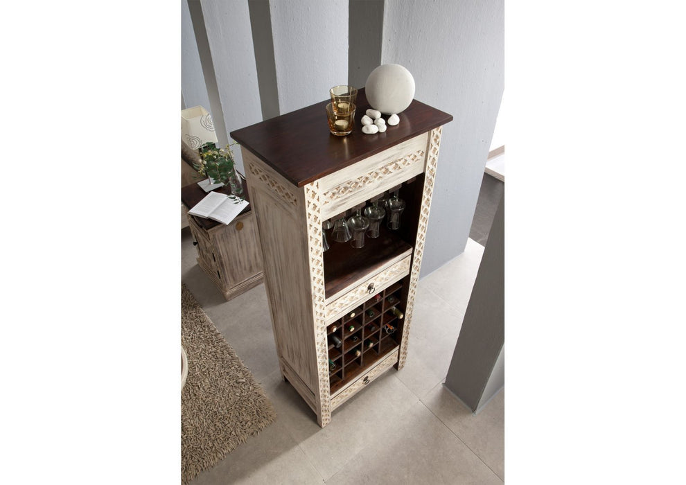 Wine shelf mango / acacia 60x36x140 white waxed castle antique