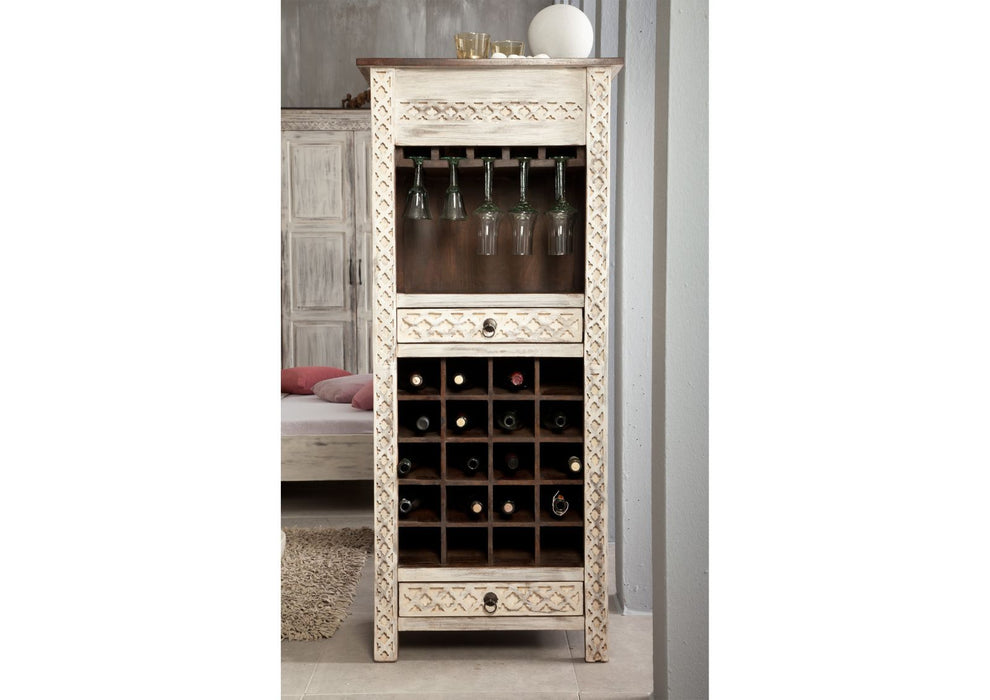 Wine shelf mango / acacia 60x36x140 white waxed castle antique