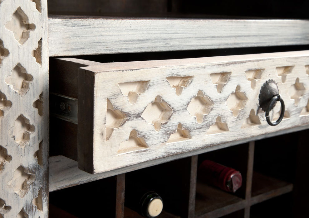 Wine shelf mango / acacia 60x36x140 white waxed castle antique