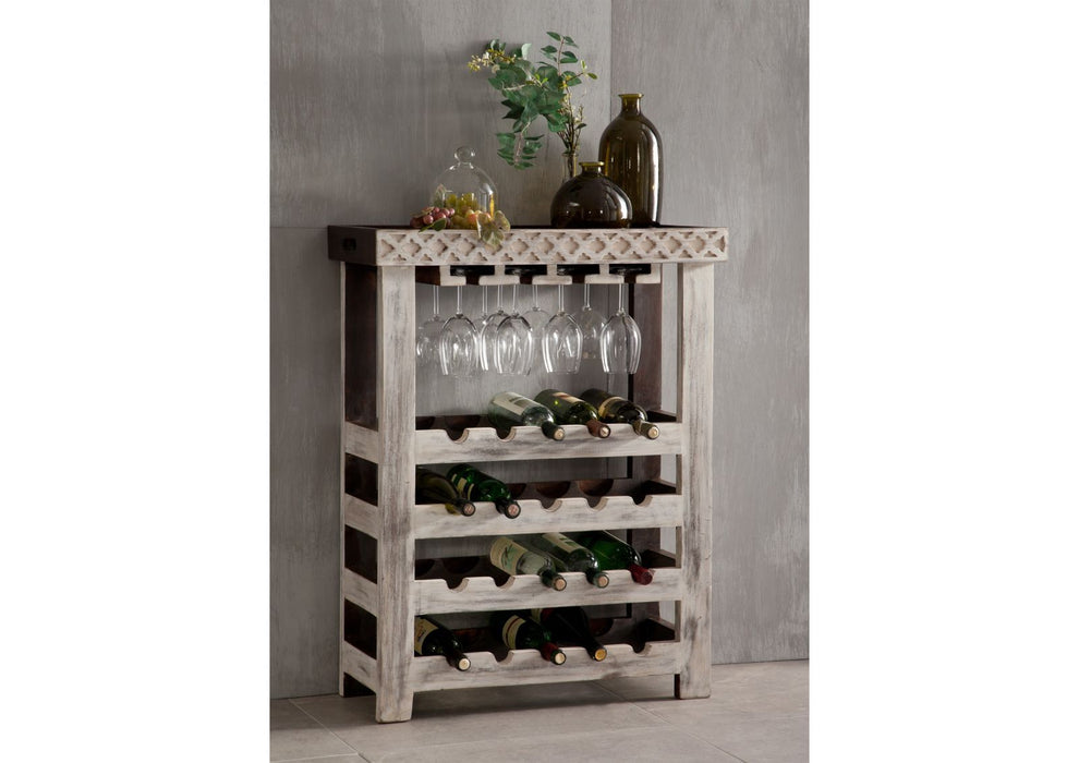 Wine shelf mango / acacia 70x30x90 white waxed castle antique