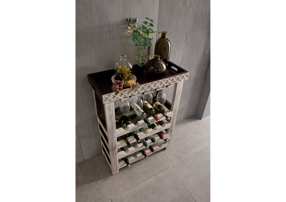 Wine shelf mango / acacia 70x30x90 white waxed castle antique