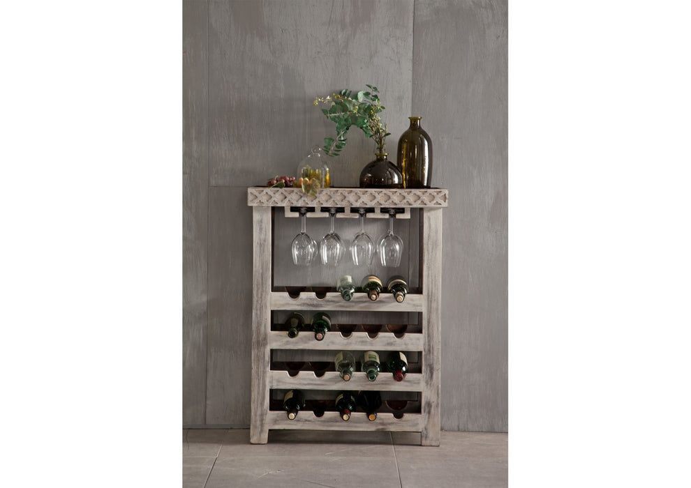 Wine shelf mango / acacia 70x30x90 white waxed castle antique