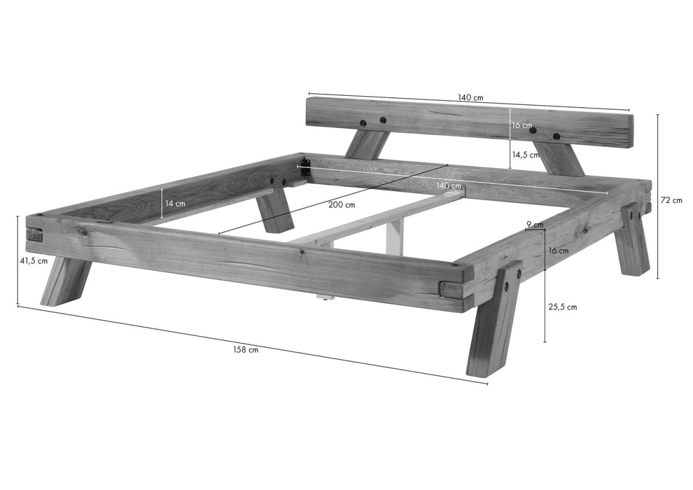 Balkenbett 140x200 Wildeiche natur geölt BERGEN