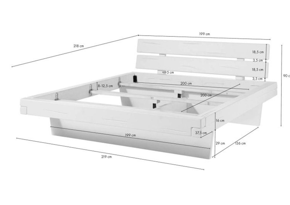 Lit de poutre Ficht 200x200x90 blanc peint en blanc Vancouver