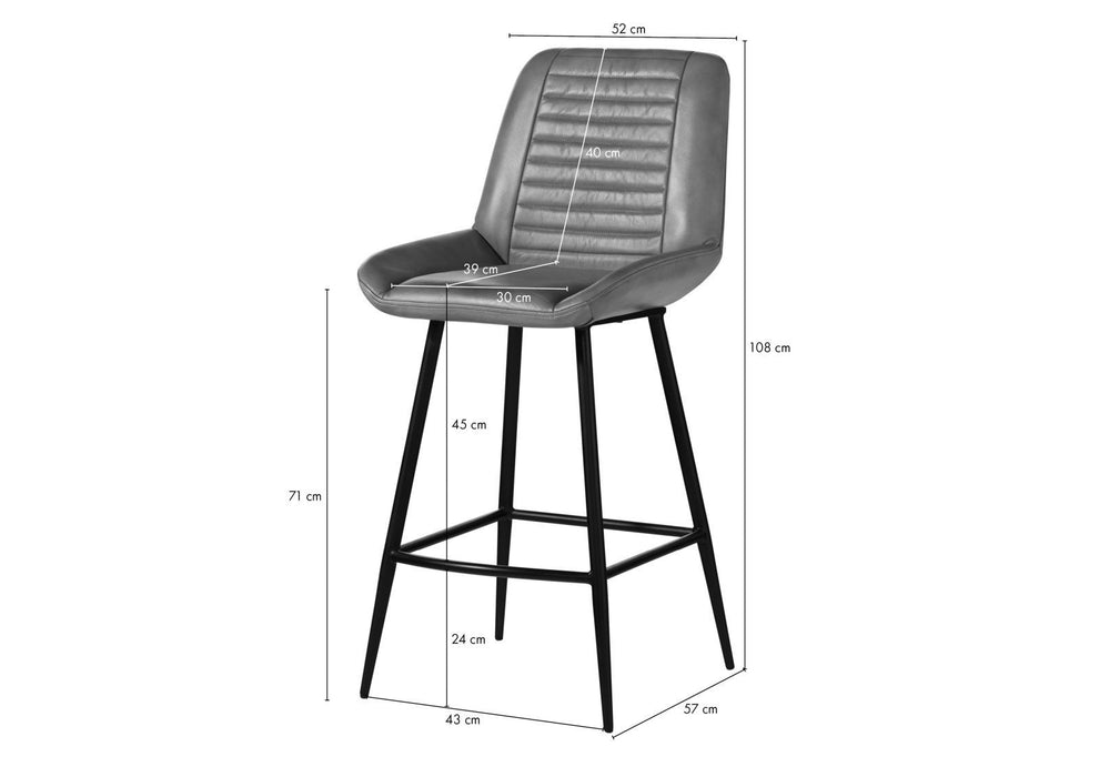 Tabouret de bar étiquette de fer, cuir et acier réel, 52x57x108 - beige