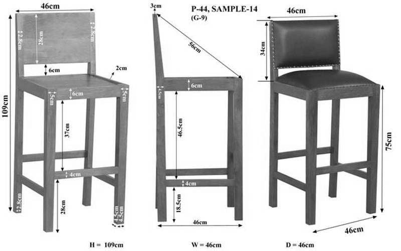 Tabouret de bar de style colonial, acacia et cuir réel 46x46x109 peint - marron clair