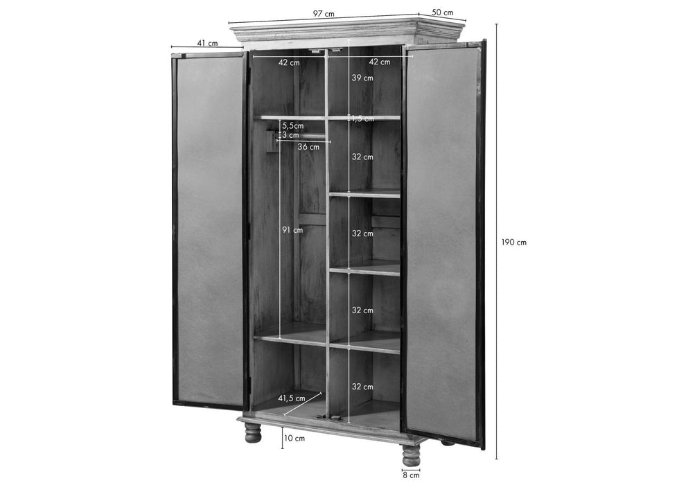 Kleiderschrank Mango 97x50x190 grau lackiert HERMITAGE