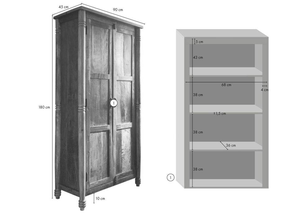 Armoire ancienne bois 90x45x180 Fable multi-colorant peinte