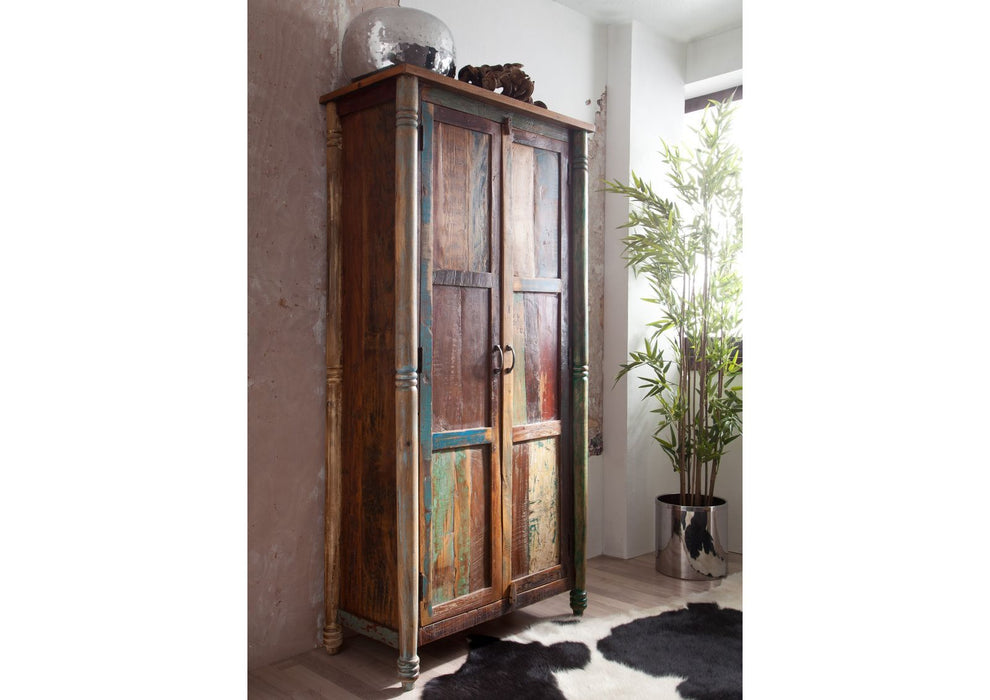 Armoire ancienne bois 90x45x180 Fable multi-colorant peinte