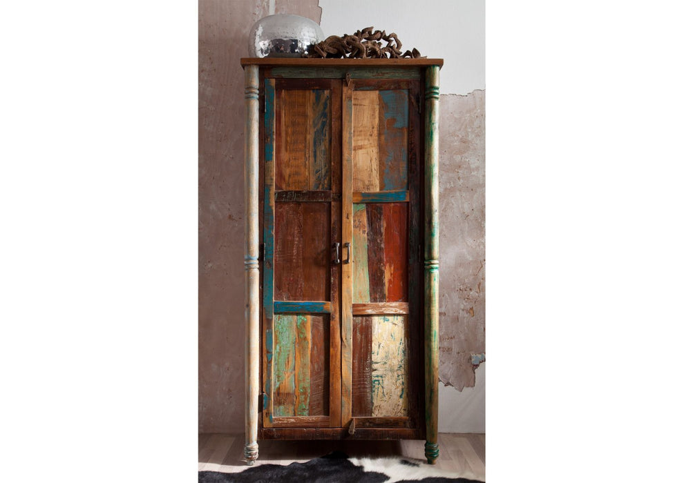 Armoire ancienne bois 90x45x180 Fable multi-colorant peinte