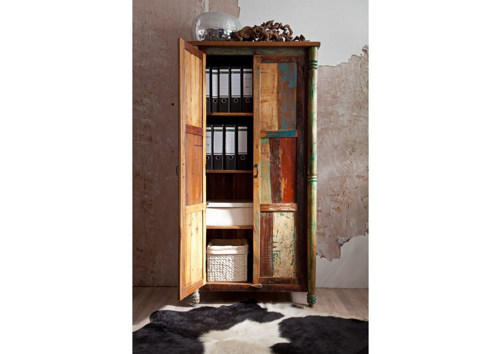 Armoire ancienne bois 90x45x180 Fable multi-colorant peinte