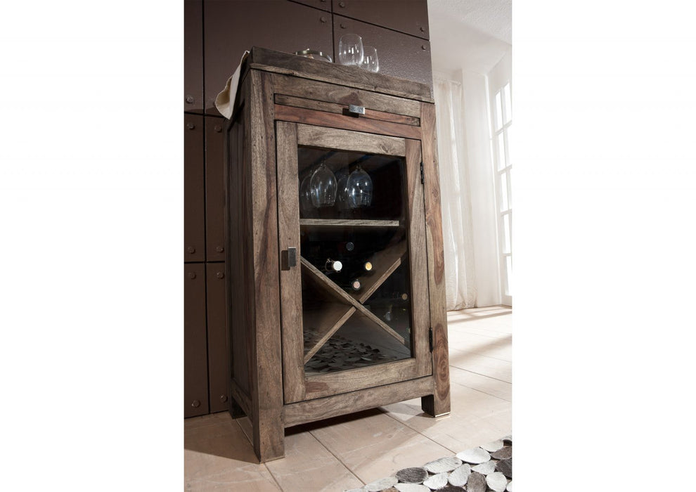 Wine shelf sheesham 60x40x104 gray oiled nature gray