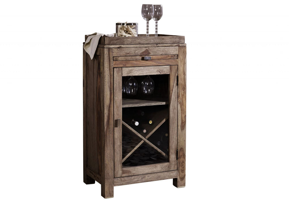 Wine shelf sheesham 60x40x104 gray oiled nature gray