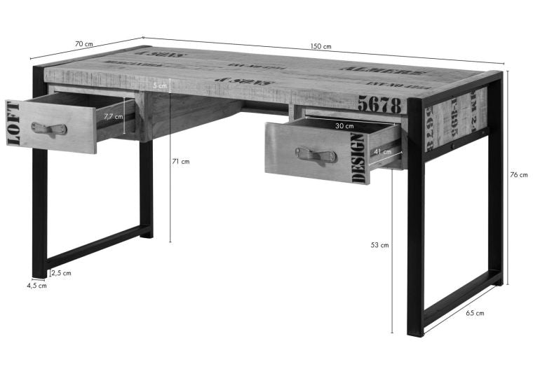 Bureau Mango 150x70x76 Nature imprime usine