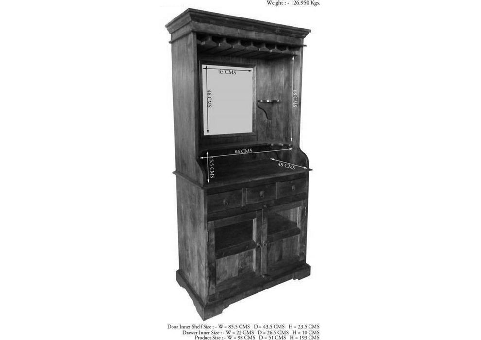 Cabinet de bar colonial, Acacia 97x52x193 Oxford - brun foncé