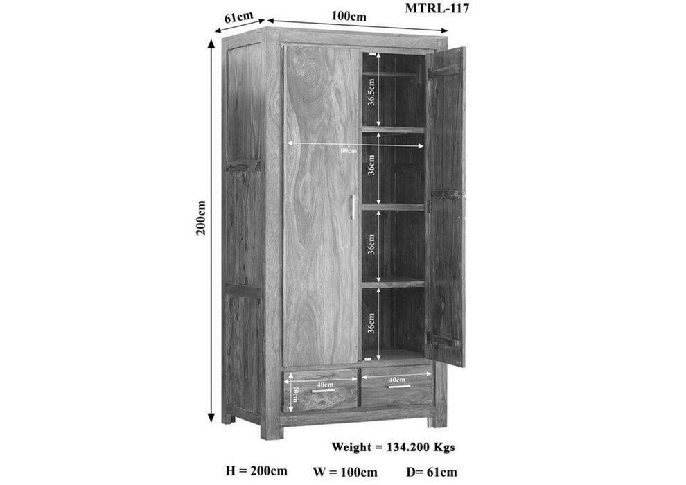 Garderobe Sheesham vollmassiv OAKY 100x61x200 grau lackiert