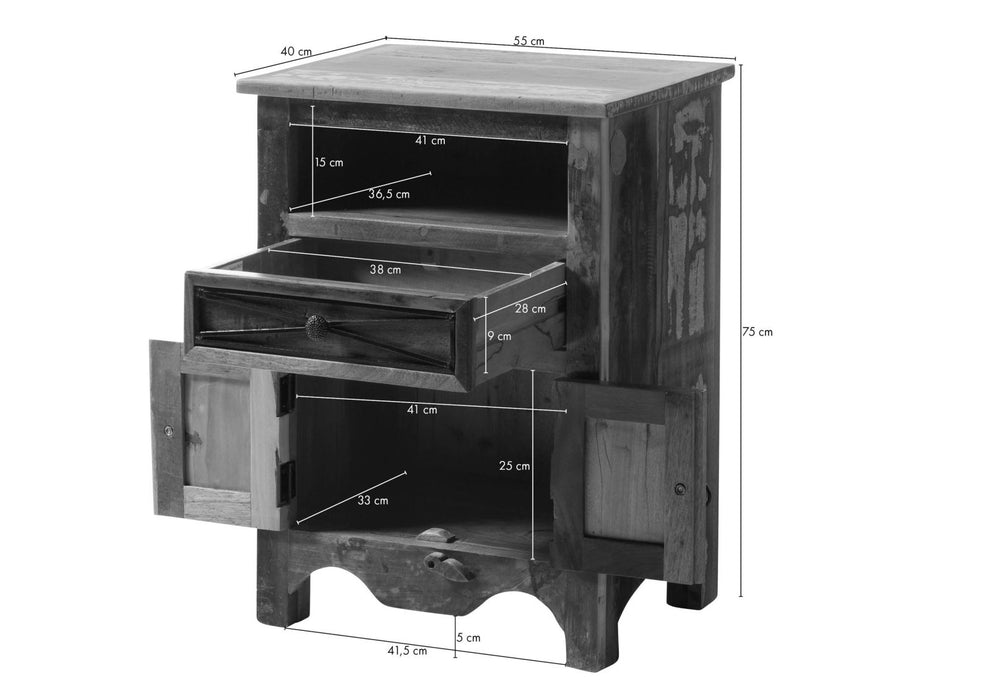 Nachttisch Altholz 55x40x75 mehrfarbig lackiert NATURE OF SPIRIT