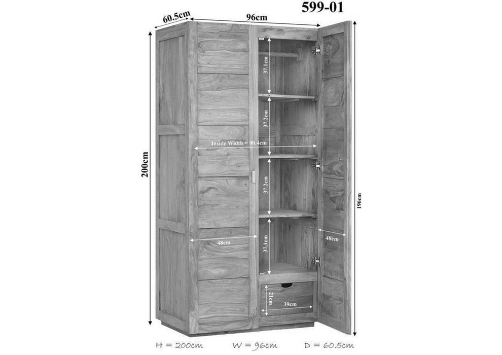 Armoire Sheesham 96x61x200 Nature brune brune brune