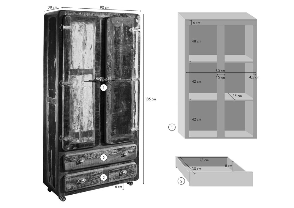 Cabinet Old Wood 90x38x185 Freile multi-colorant peint