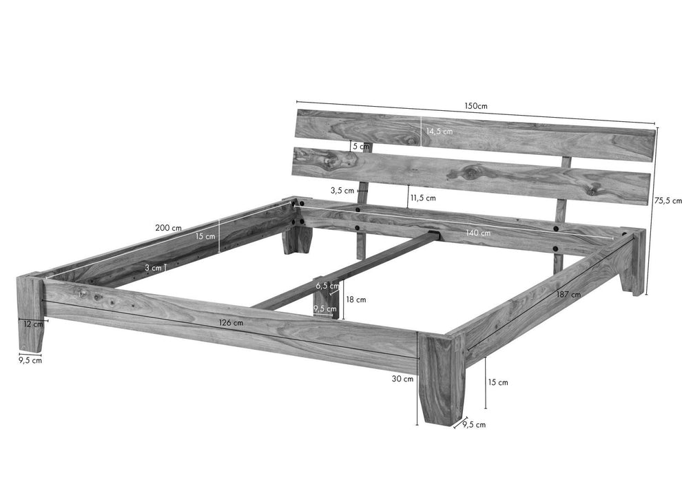Lit sheesham 140x200x75 Nature brune brune brun brun