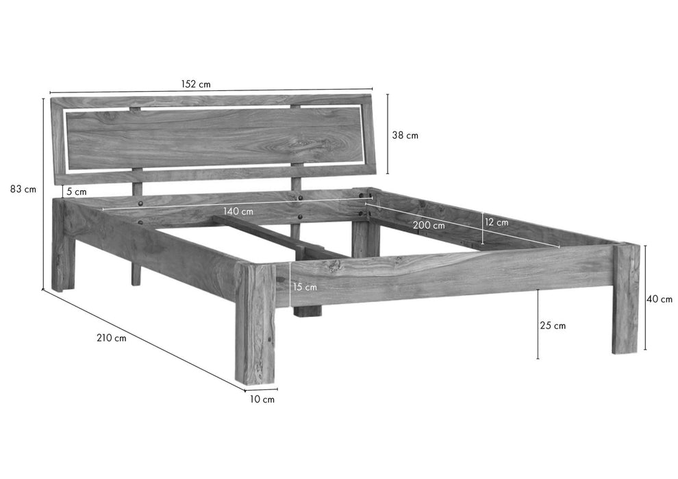 Lit sheesham 140x200x83 Nature brune brune brun brun