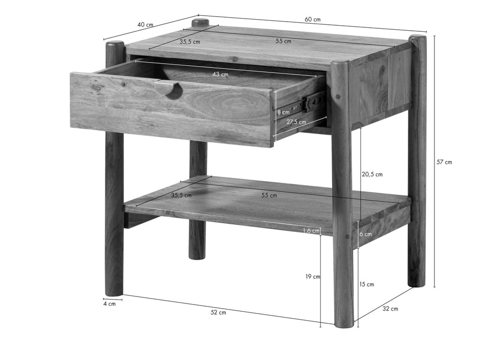 Nachttisch Akazie 60x40x57 natur lackiert KOPENHAGEN