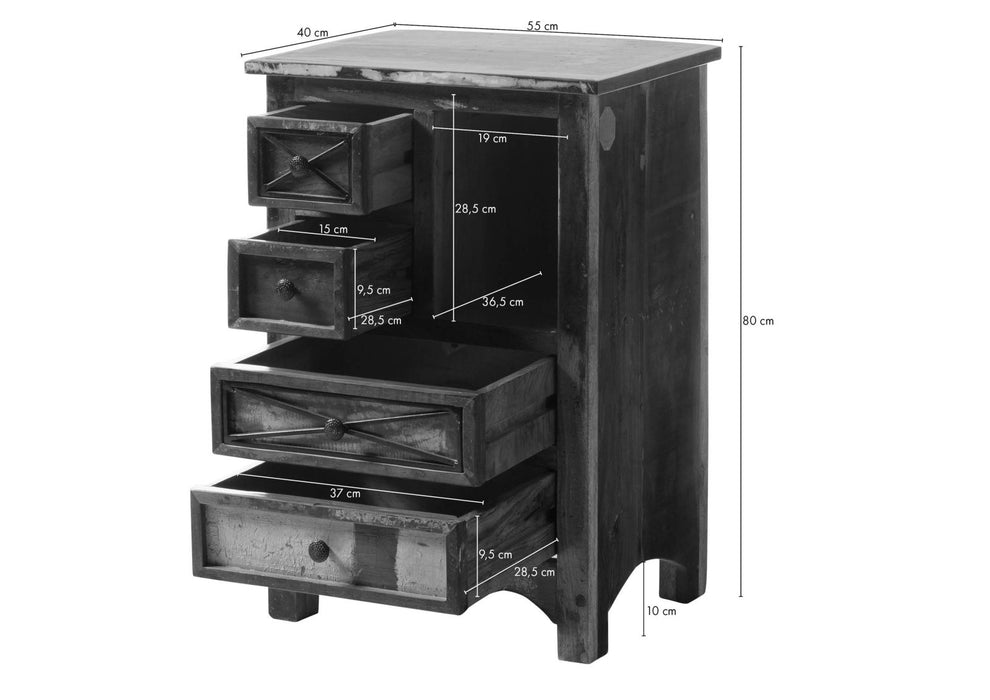 Nachttisch Altholz 55x40x80 mehrfarbig lackiert NATURE OF SPIRIT