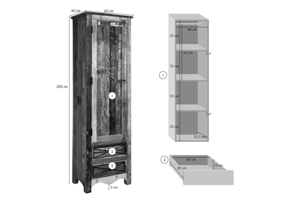 Garderobe Altholz 60x40x200 mehrfarbig lackiert NATURE OF SPIRIT