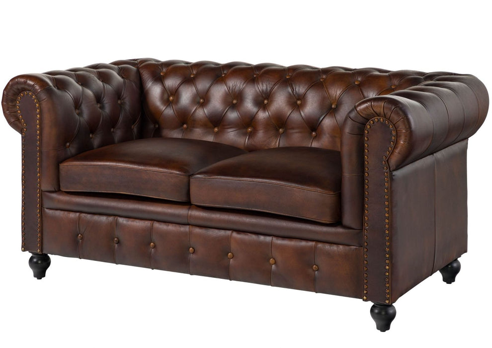 Canapé en cuir réel à 2 places 158x82x75 diverses couleurs chesterfield