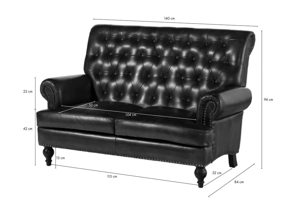 Canapé en cuir réel à 2 places 140x84x94 diverses couleurs chesterfield