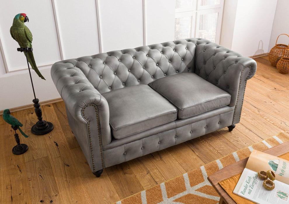 Canapé en cuir réel à 2 places 158x82x75 diverses couleurs chesterfield