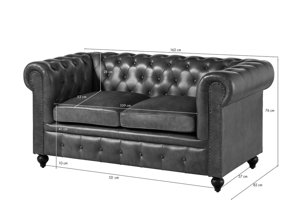 Canapé en cuir réel à 2 places 158x82x75 diverses couleurs chesterfield