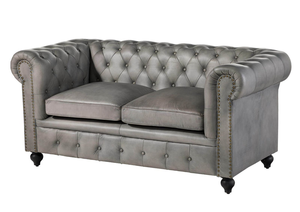 Canapé en cuir réel à 2 places 158x82x75 diverses couleurs chesterfield