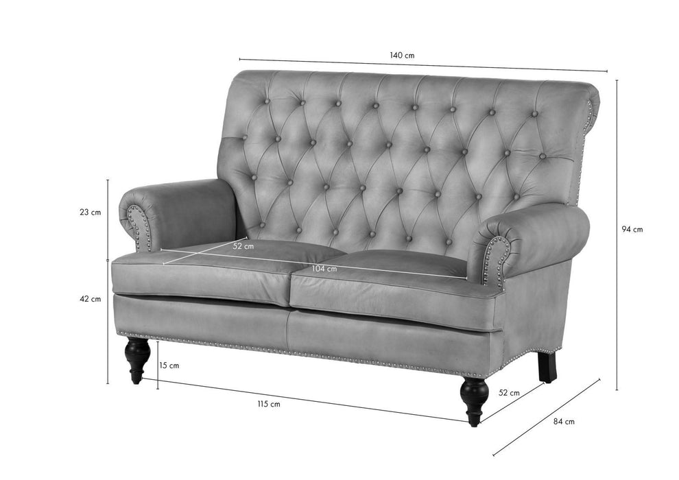 Canapé en cuir réel à 2 places 140x84x94 diverses couleurs chesterfield