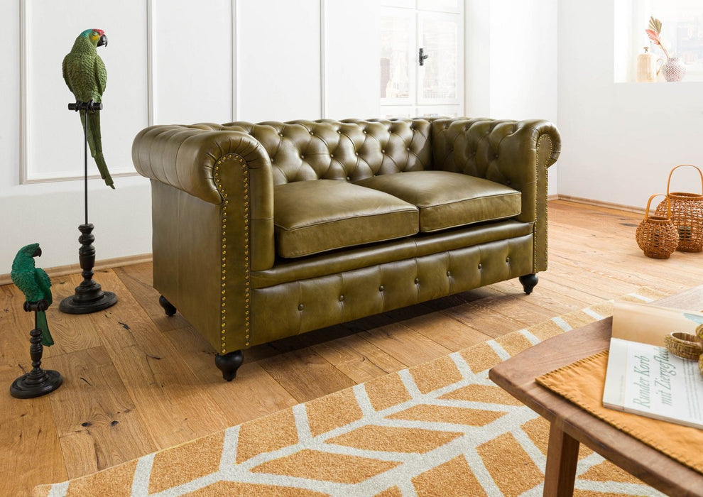 Canapé en cuir réel à 2 places 158x82x75 diverses couleurs chesterfield