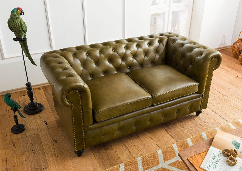 Canapé en cuir réel à 2 places 158x82x75 diverses couleurs chesterfield