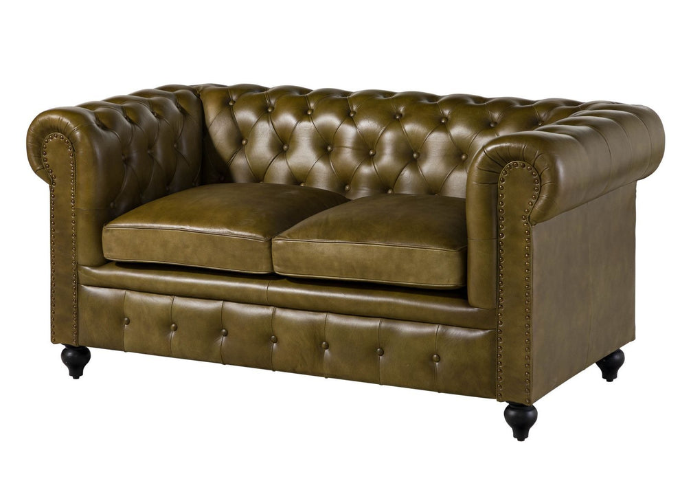 Canapé en cuir réel à 2 places 158x82x75 diverses couleurs chesterfield